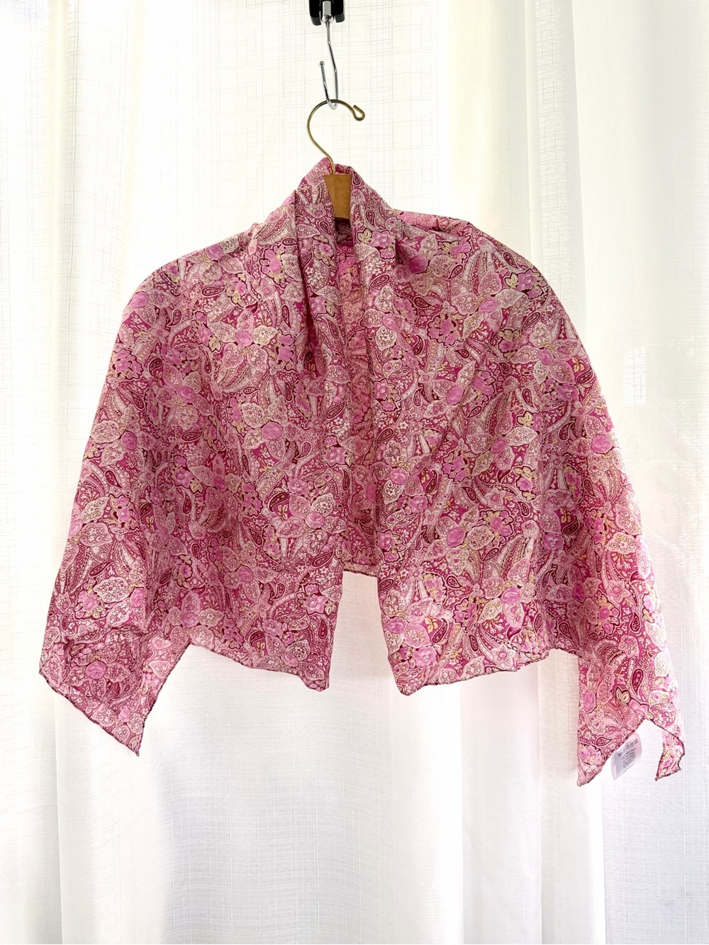 Wyoming Traders 100% Silk Pink Floral Paisley Scarf Wrap Shawl 42” Square